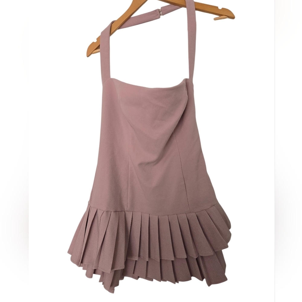 Fashion Nova Pink Pleated Halter Dress Size Large - Picture 2 of 6